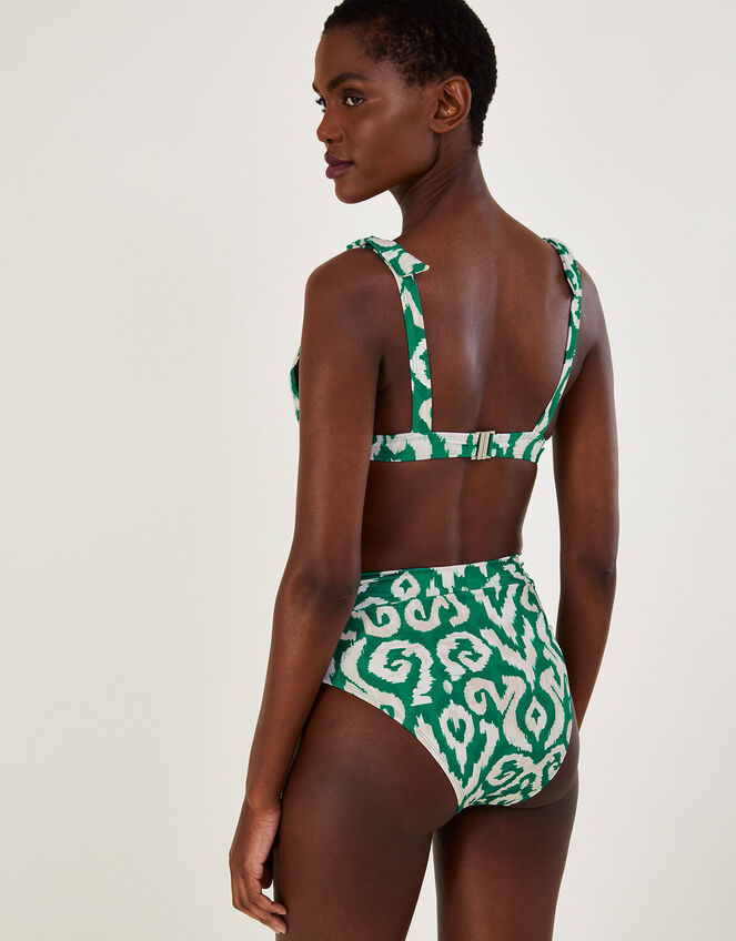 Ikat Print High Waist Bikini Bottoms with Recycled Polyester, Green (GREEN), large