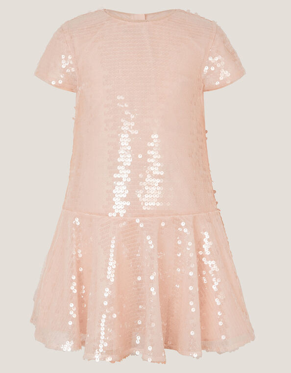 Sequin Drop Waist Dress, Pink (PALE PINK), large