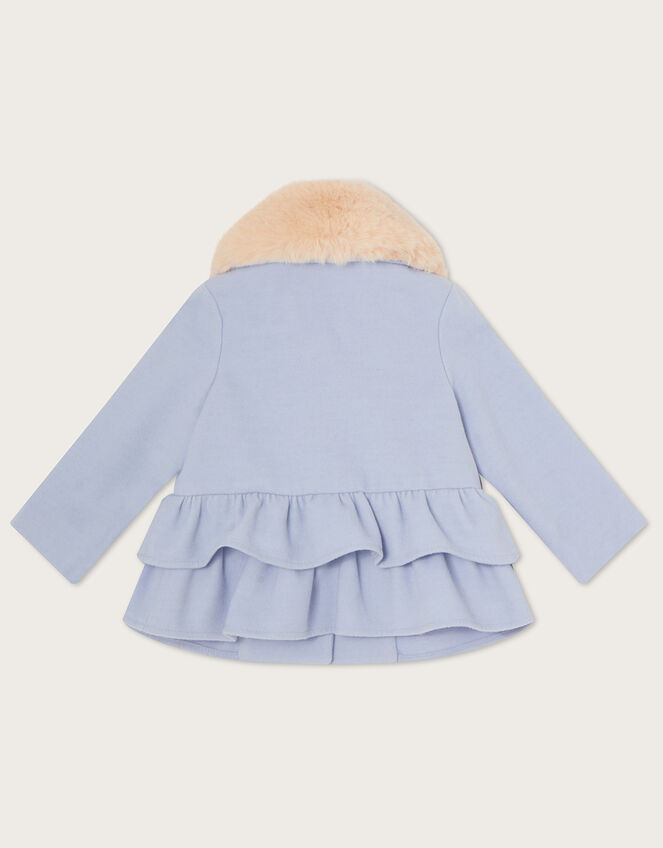 Baby Bow Skirted Hem Coat with Faux Fur Collar, Blue (PALE BLUE), large