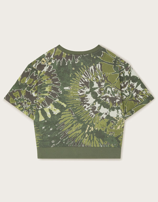Camo Tie Dye Short Sleeve Sweat Top, Green (KHAKI), large