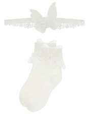 Baby Butterfly Sock and Bando Set, White (WHITE), large