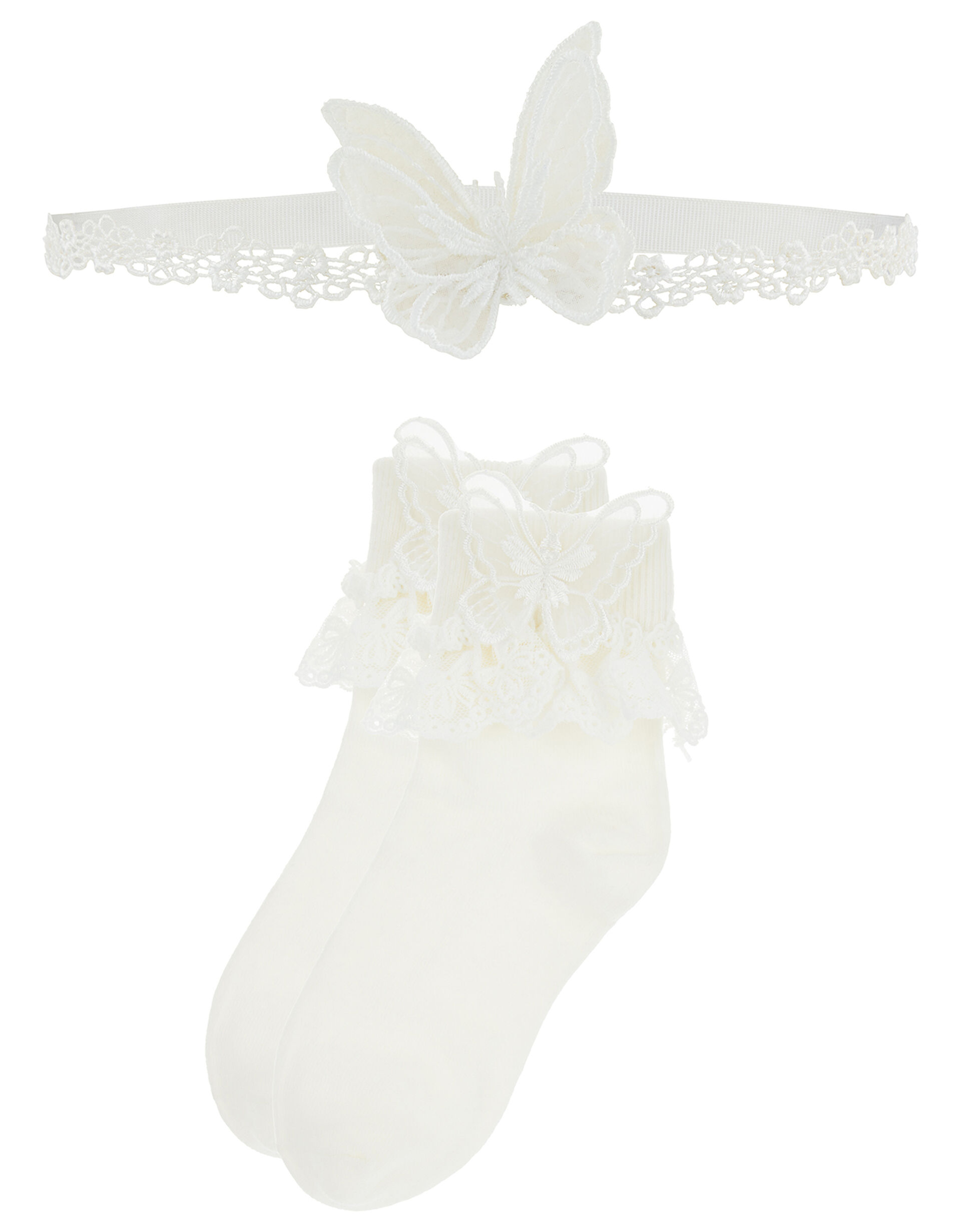 Baby Butterfly Sock and Bando Set, White (WHITE), large
