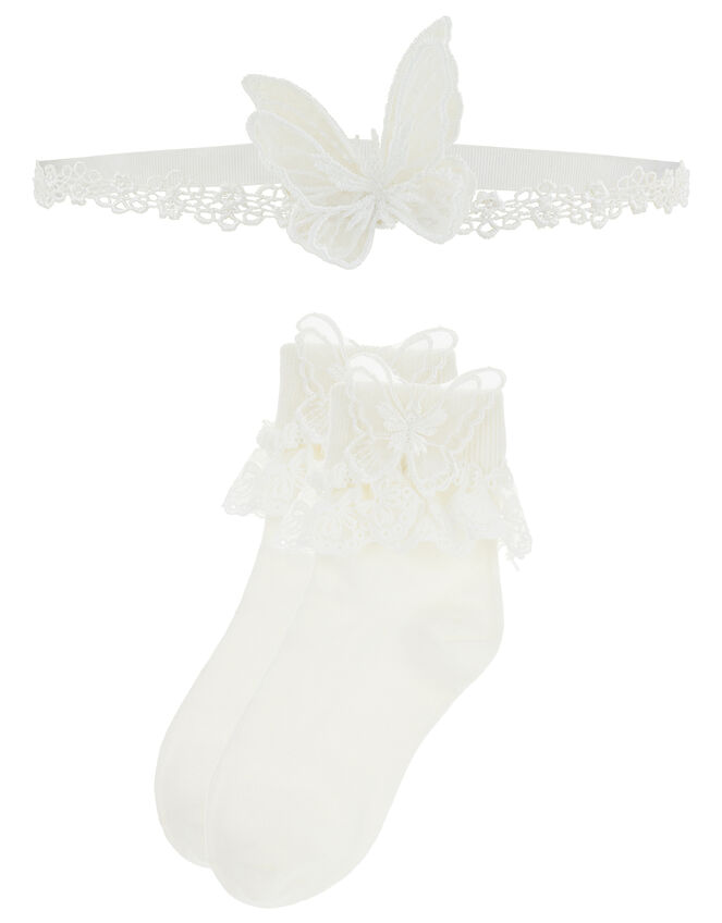 Baby Butterfly Sock and Bando Set, White (WHITE), large