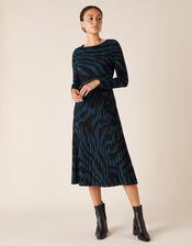 Zebra Jacquard Midi Dress, Teal (TEAL), large