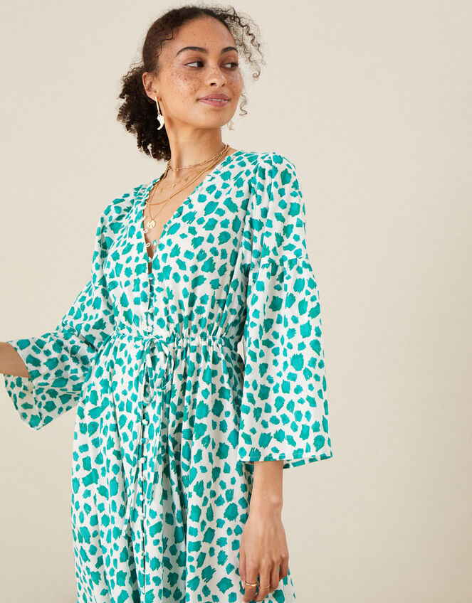 Animal Print Dress in Pure Cotton, Green (GREEN), large