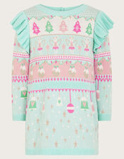 Baby Fair Isle Knit Dress, Blue (AQUA), large
