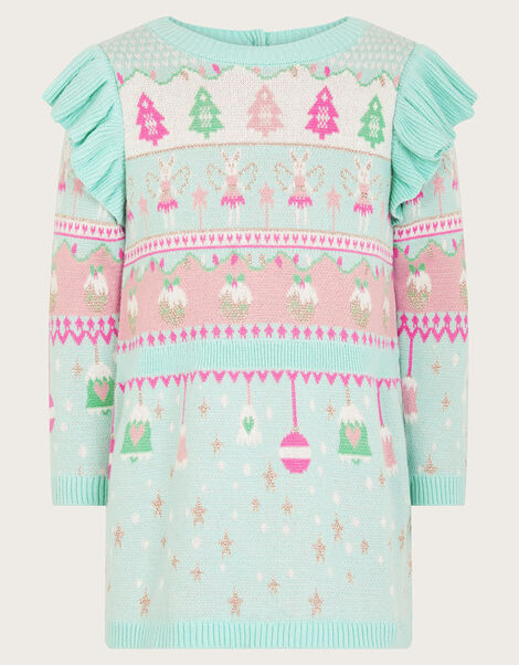 Baby Fair Isle Knit Dress, Blue (AQUA), large