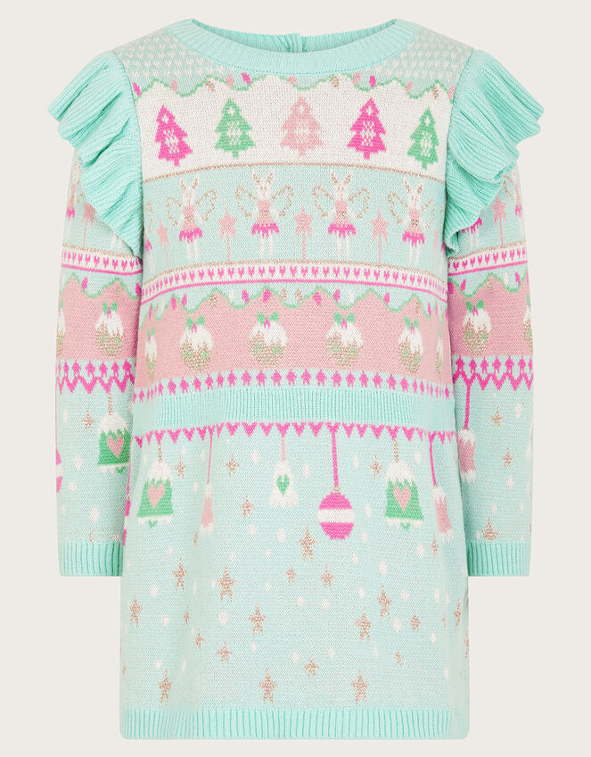 Baby Fair Isle Knit Dress, Blue (AQUA), large