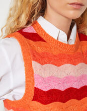 Sasha Scallop Stripe Knitted Vest, Pink (PINK), large