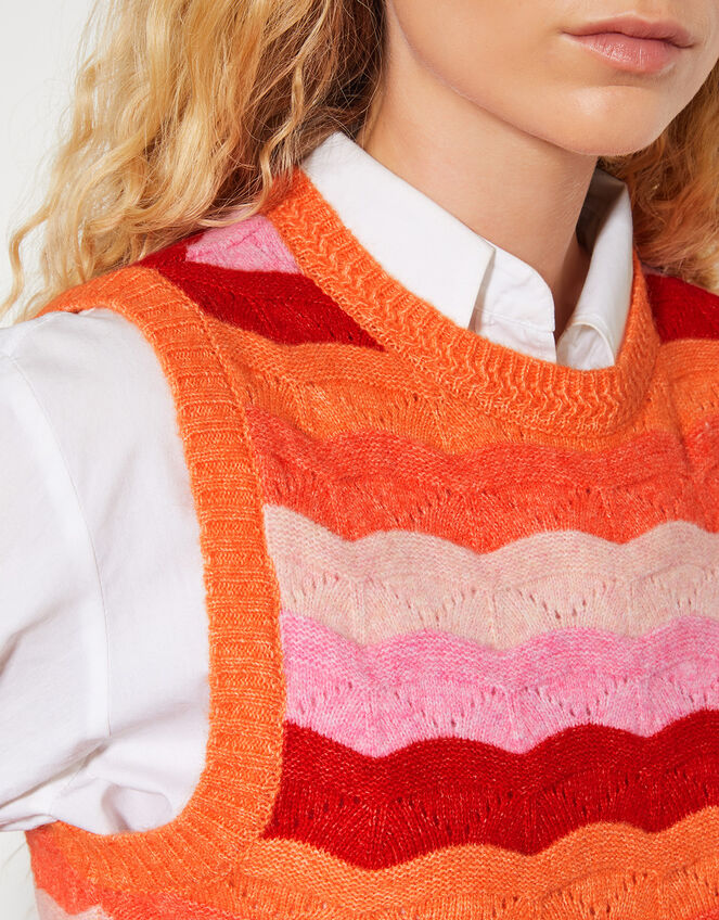 Sasha Scallop Stripe Knitted Vest, Pink (PINK), large