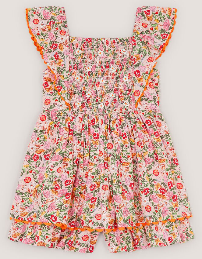 Floral Smocked Playsuit, Pink (PINK), large