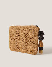 Rory Crochet Zip Pouch, Natural (NATURAL), large