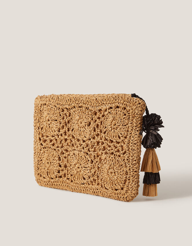 Rory Crochet Zip Pouch, Natural (NATURAL), large
