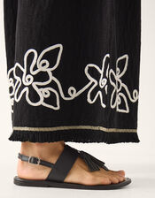 Sara Embroidered Wide Leg Pants, Black (BLACK), large