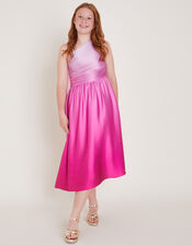 Pleated Ombre Satin Dress, Pink (PINK), large