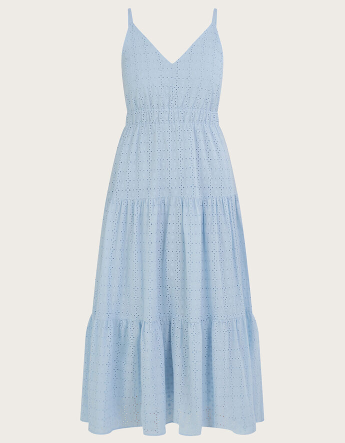 ALONDRA TIERED BRODERIE INSERT STRIPED MAXI SMOCK DRESS IN BLUE main image 0