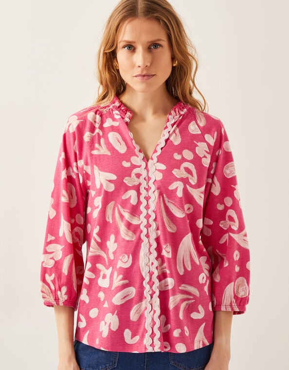 Rosie Abstract Print Jersey Blouse, Pink (PINK), large