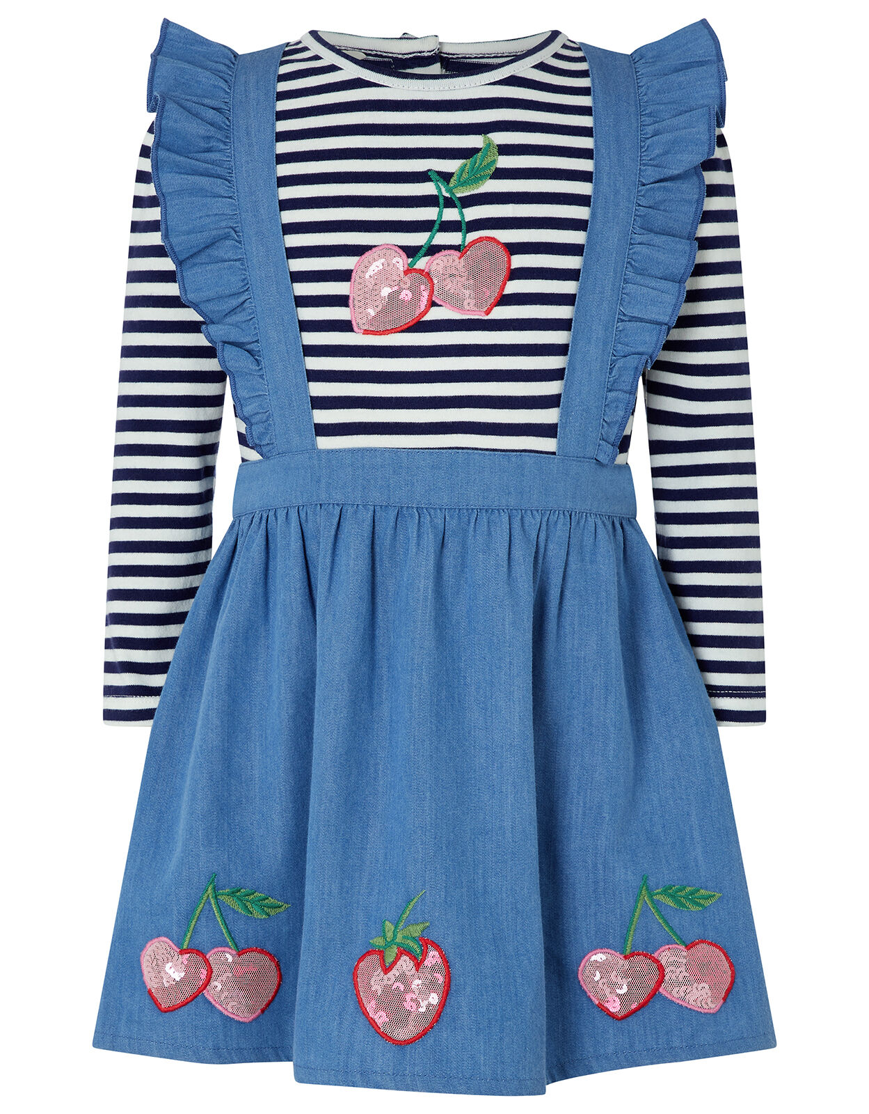 Baby Cherry Pinafore Dress with T shirt Blue