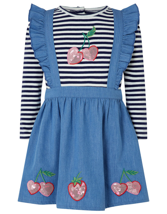 Baby Cherry Pinafore Dress with T-shirt, Blue (BLUE), large
