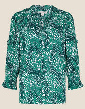 Leah Frill Printed Top, Teal (TEAL), large