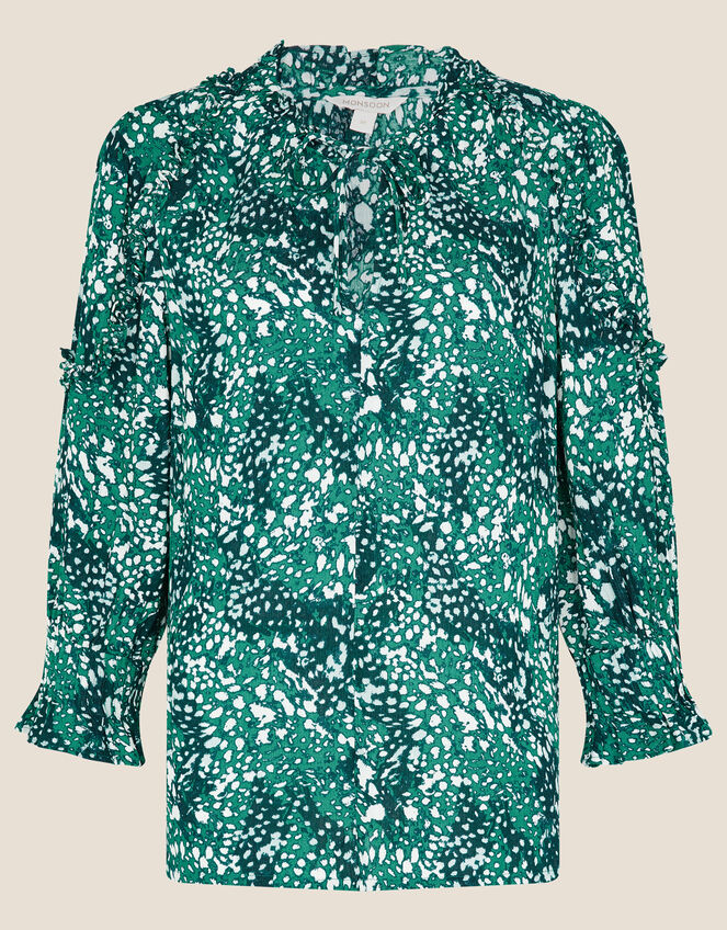 Leah Frill Printed Top, Teal (TEAL), large