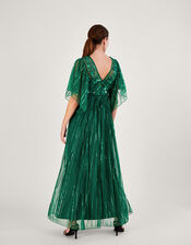 Ottilie Embellished Maxi Dress in Recycled Polyester, Green (GREEN), large