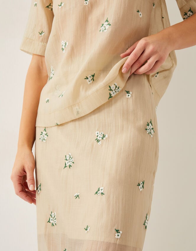 Sacha Embroidered Midi Skirt, Gold (GOLD), large