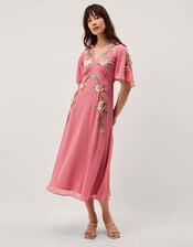 Cora Embellished Floral Midi Dress, Pink (ROSE), large