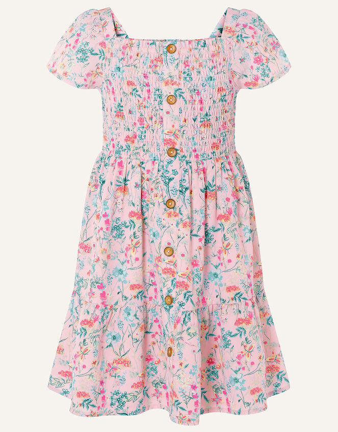 Floral Print Shirred Dress, Pink (PINK), large
