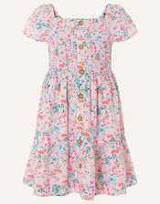 Floral Print Shirred Dress, Pink (PINK), large