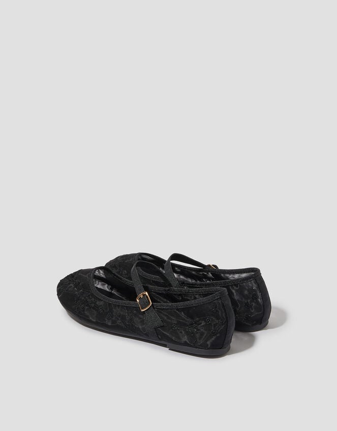 Vela Embroidered Mesh Ballet Flats, Black (BLACK), large