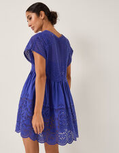 Lola Broderie Mini Swing Dress, Blue (BLUE), large