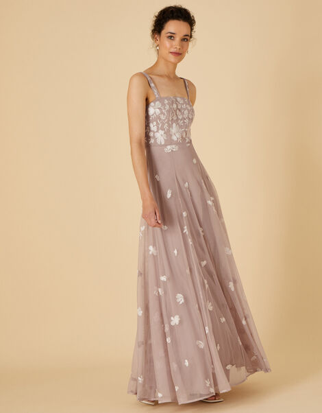 Square Neck Embellished Maxi Dress, Pink (PINK), large