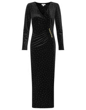Hattie Heat-Seal Gem Velvet Maxi Dress, Black (BLACK), large