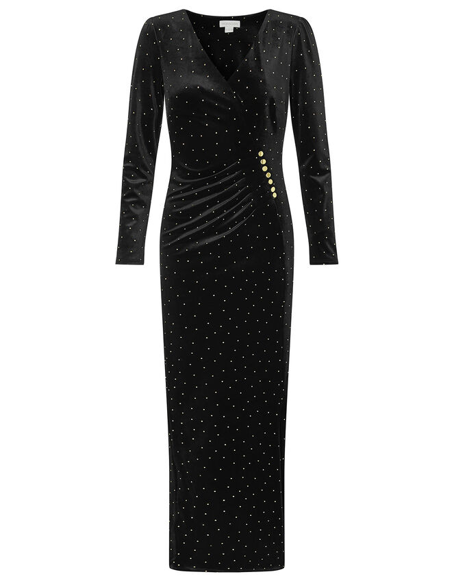 Hattie Heat-Seal Gem Velvet Maxi Dress, Black (BLACK), large