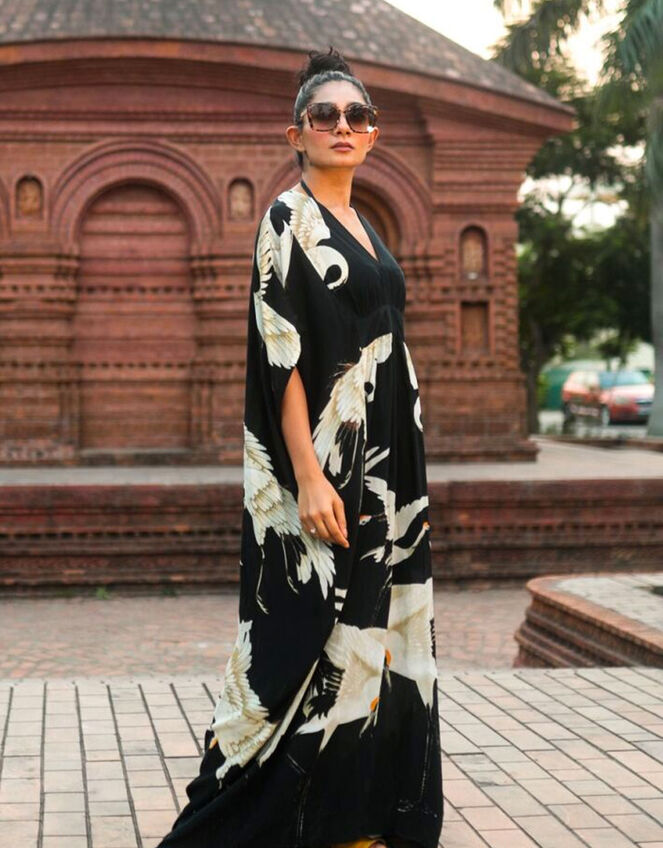 One Hundred Stars Stork Print Maxi Kaftan, , large