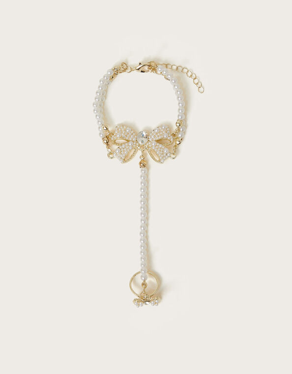 Pearl Bow Ring & Hand Chain, , large