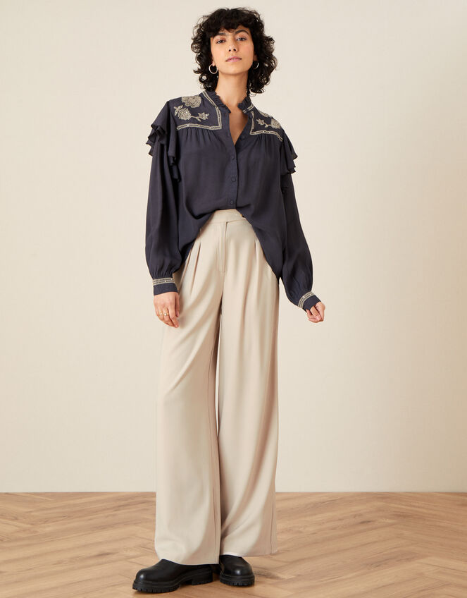 Victorian Embroidered Blouse, Grey (CHARCOAL), large