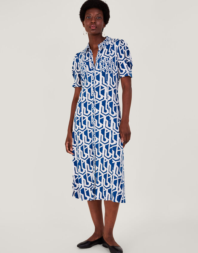 Rizzoli Geometric Print Shirt Dress, Blue (COBALT), large