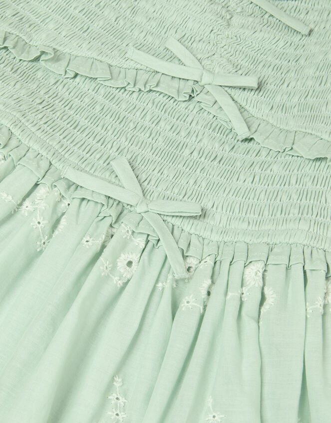 Embroidered Puff Sleeve Smocked Dress, Green (GREEN), large