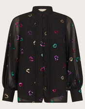 Hope Heart Sequin Blouse, Black (BLACK), large