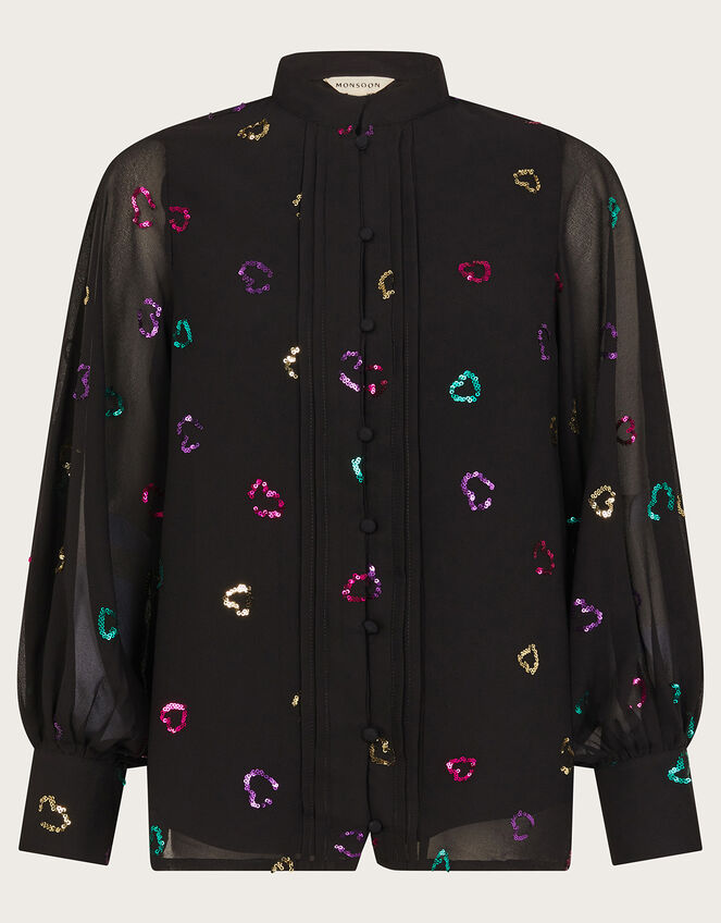 Hope Heart Sequin Blouse, Black (BLACK), large