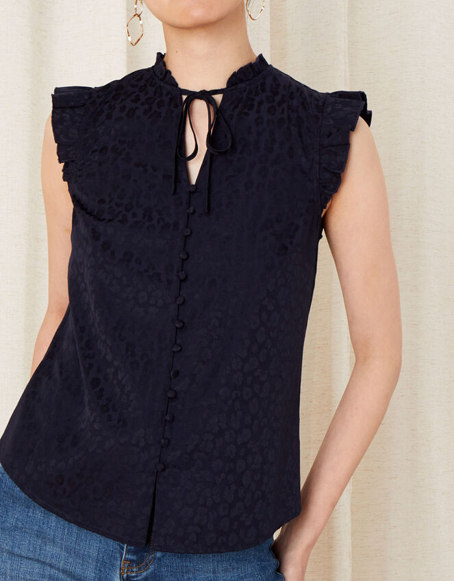 Stacy Animal Jacquard Blouse, Blue (NAVY), large