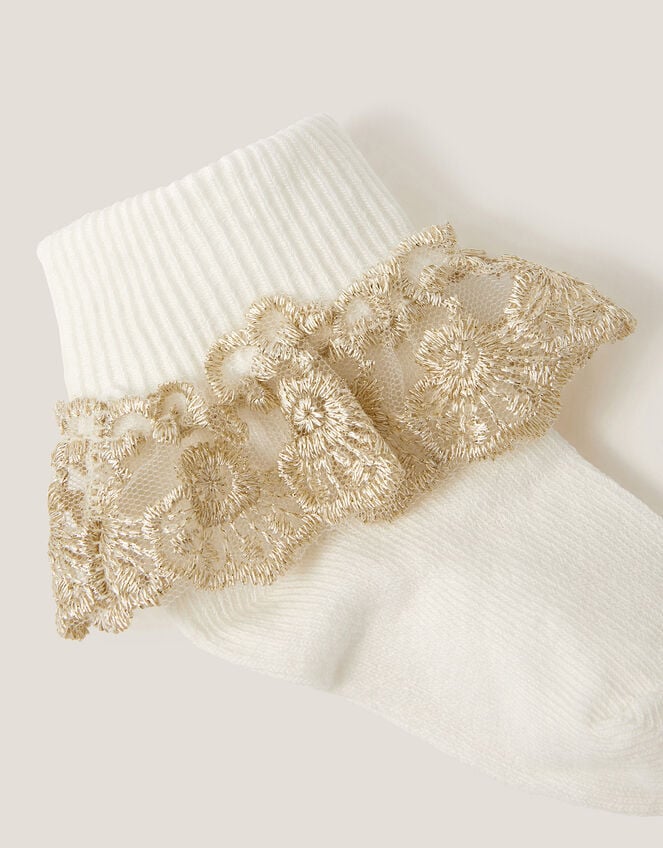 Baby Floral Lace Frill Socks, Ivory (IVORY), large