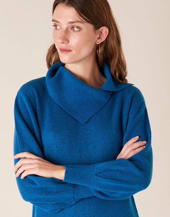 Split Neck Knit Dress, Blue (BLUE), large