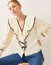 Lennox V-Neck Ruffle Blouse, Ivory (IVORY), large