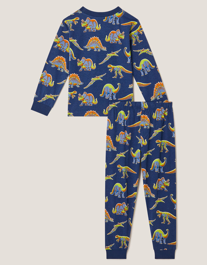 Dinosaur Print Long Pyjamas Set, Blue (NAVY), large