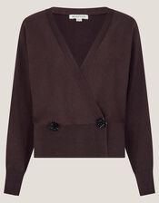 Thea Embellished Wrap Jumper, Brown (CHOCOLATE), large