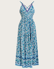 Floral Print Strappy Maxi Dress with LENZING™ ECOVERO™ , Blue (BLUE), large