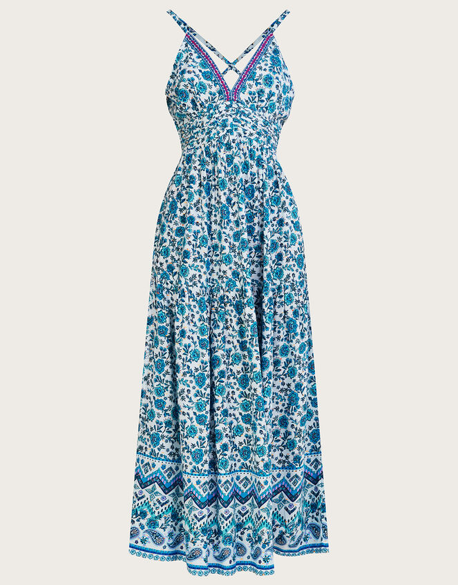 Floral Print Strappy Maxi Dress with LENZING™ ECOVERO™ , Blue (BLUE), large